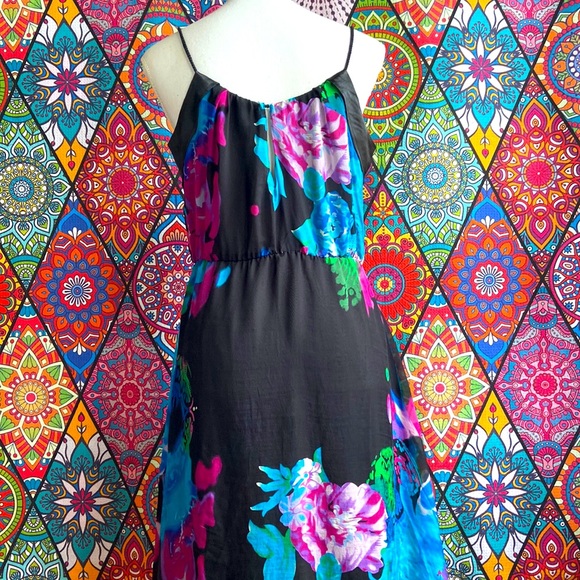 Y2K 2000s Sheike Floaty Floral 100% Silk Cocktail Dress Sz 10 - Picture 5 of 8